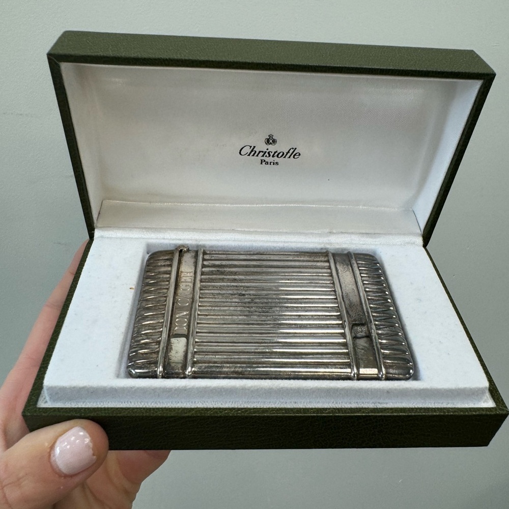 925 Sterling silver Christofle Paris vintage ribbed solid card holder